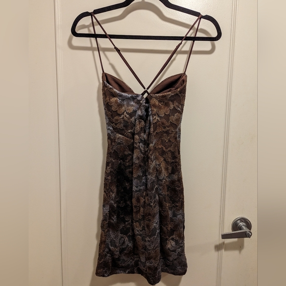 NWOT Brown Silver Lace Mini Dress - Picture 3 of 4